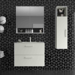 Mueble de baño suspendido NEXO 2 cajones fondo reducido 40 cm lacado mate con lavabo porcelana BLANCO