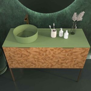 Mueble de baño OPERA con patas 2 puertas con encimera SOLID SURFACE 1 seno RAIZ OLMO