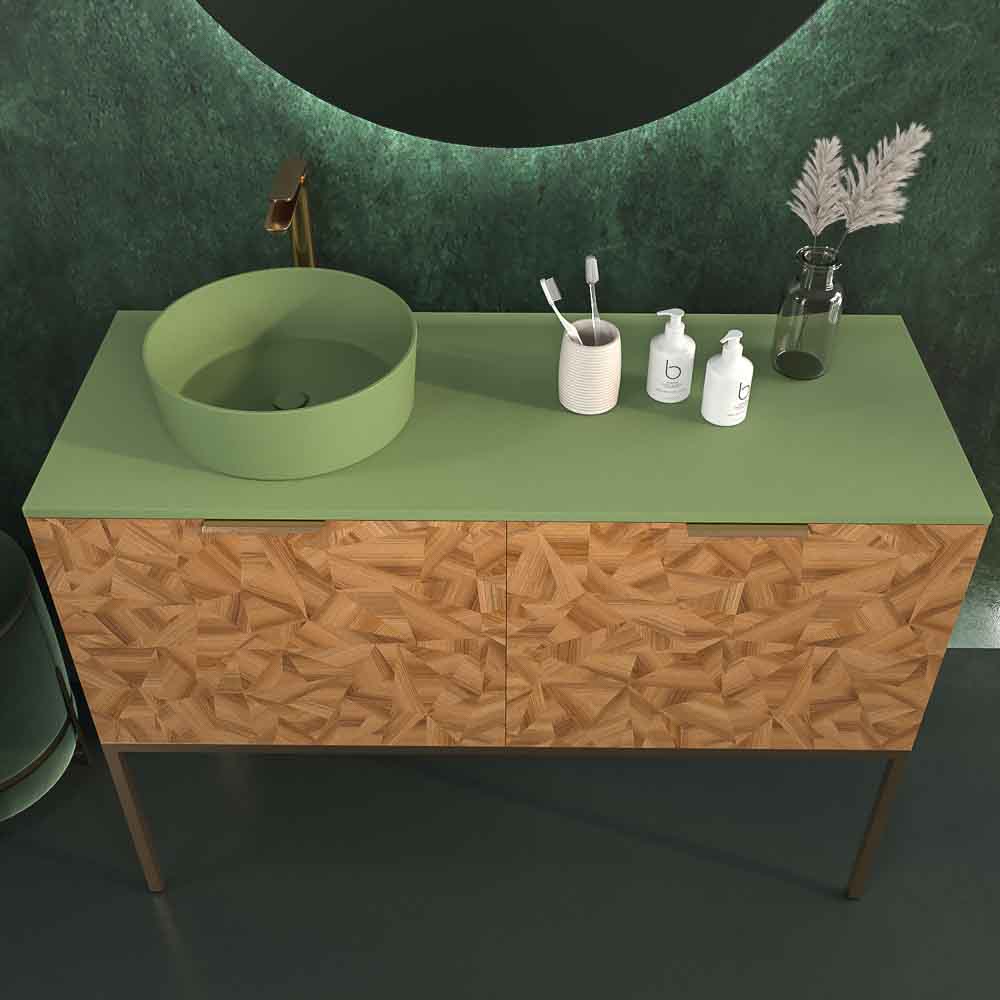 Mueble de baño OPERA con patas 2 puertas con encimera SOLID SURFACE 1 seno RAIZ OLMO - Imagen 2