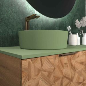 Mueble de baño OPERA con patas 2 puertas con encimera SOLID SURFACE 1 seno RAIZ OLMO