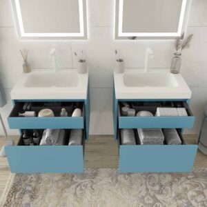 Mueble de baño suspendido 2 cajones PETRA con lavabo resina acabado BLANCO