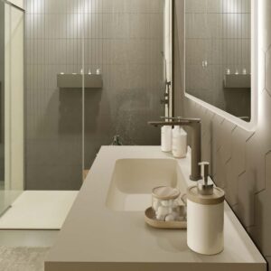 Mueble de baño suspendido 2 cajones PETRA con lavabo resina acabado CREMA