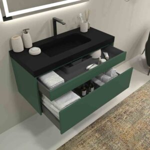 Mueble de baño suspendido 2 cajones PETRA con lavabo resina acabado NEGRO mate