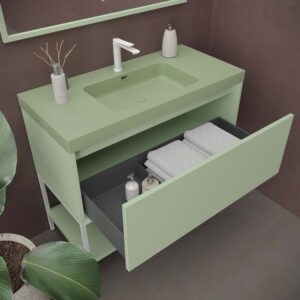 Mueble de baño ELEN con patas 1 cajón - 1 balda inferior VERDE BLANQUECINO