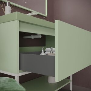 Mueble de baño ELEN con patas 1 cajón - 1 balda inferior VERDE BLANQUECINO