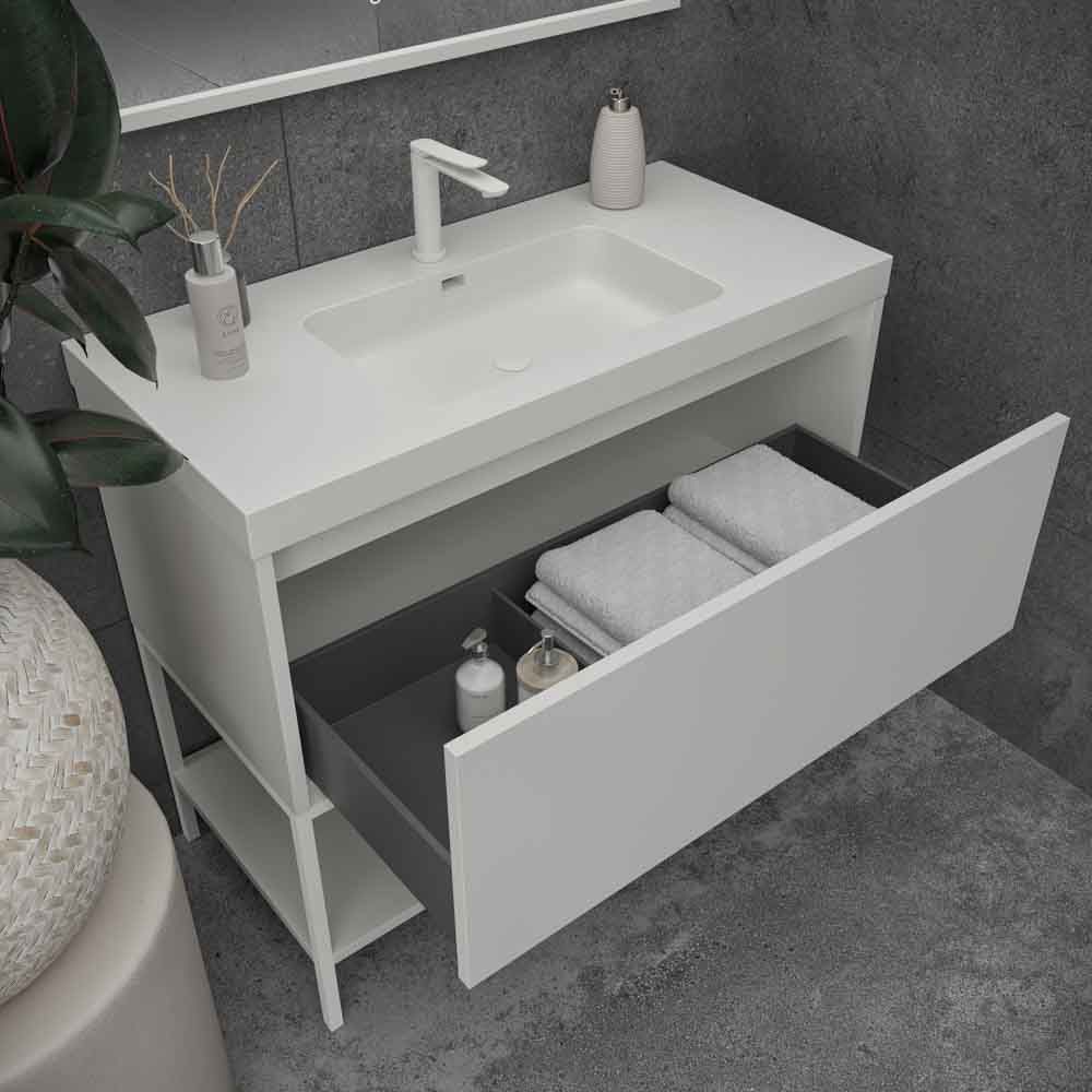 Mueble de baño ELEN con patas 1 cajón - 1 balda inferior BLANCO - Imagen 4