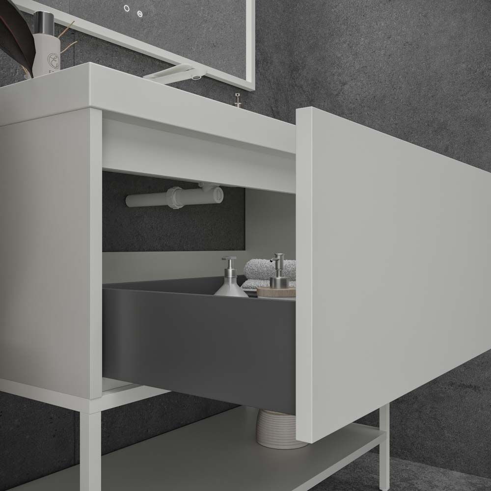 Mueble de baño ELEN con patas 1 cajón - 1 balda inferior BLANCO - Imagen 3