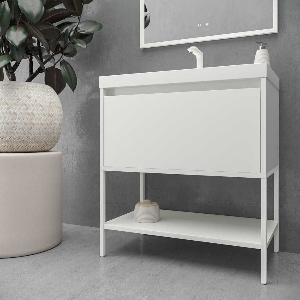 Mueble de baño ELEN con patas 1 cajón - 1 balda inferior BLANCO - Imagen 2