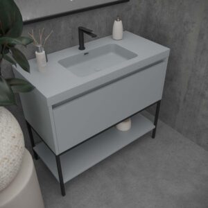 Mueble de baño ELEN con patas 1 cajón - 1 balda inferior GRIS CEMENTO / NEGRO