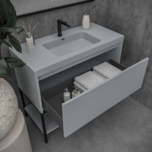 Mueble de baño ELEN con patas 1 cajón - 1 balda inferior GRIS CEMENTO / NEGRO