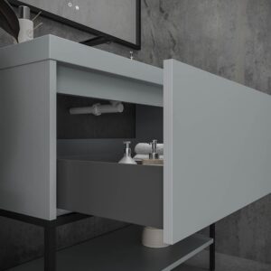 Mueble de baño ELEN con patas 1 cajón - 1 balda inferior GRIS CEMENTO / NEGRO