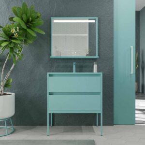 Mueble de baño con patas 2 cajones SMILE con lavabo Solid Surface AZUL TURQUESA