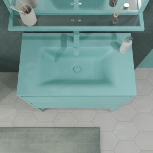 Mueble de baño con patas 2 cajones SMILE con lavabo Solid Surface AZUL TURQUESA
