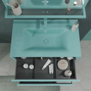 Mueble de baño con patas 2 cajones SMILE con lavabo Solid Surface AZUL TURQUESA