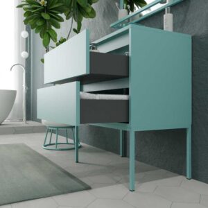 Mueble de baño con patas 2 cajones SMILE con lavabo Solid Surface AZUL TURQUESA