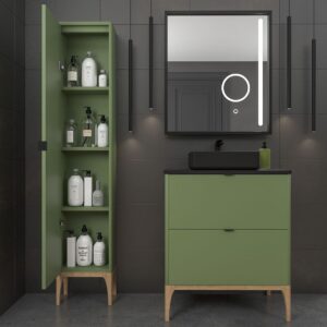 Mueble de baño VICENT con patas 2 cajones encimera Solid Surface con lavabo SATET