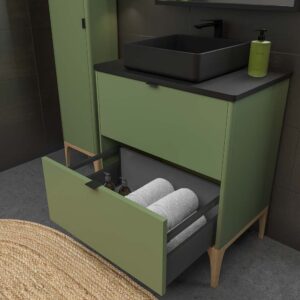 Mueble de baño VICENT con patas 2 cajones encimera Solid Surface con lavabo SATET