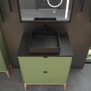 Mueble de baño VICENT con patas 2 cajones encimera Solid Surface con lavabo SATET