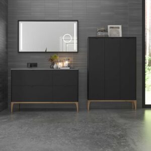 Mueble de baño VICENT con patas 4 cajones encimera Solid Surface 1 seno
