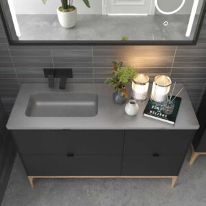 Mueble de baño VICENT con patas 4 cajones encimera Solid Surface 1 seno