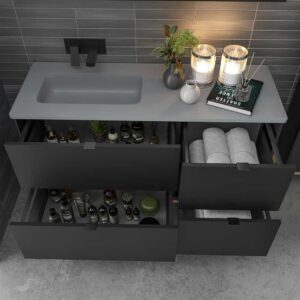 Mueble de baño VICENT con patas 4 cajones encimera Solid Surface 1 seno