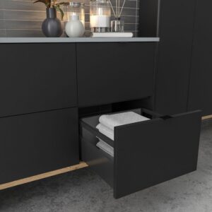 Mueble de baño VICENT con patas 4 cajones encimera Solid Surface 1 seno