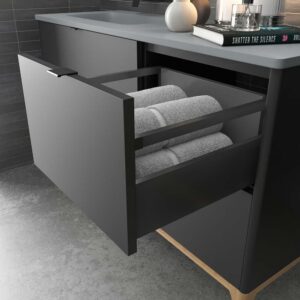 Mueble de baño VICENT con patas 4 cajones encimera Solid Surface 1 seno