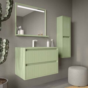 Mueble de baño suspendido 2 cajones MILIA con lavabo Solid Surface VERDE PALIDO