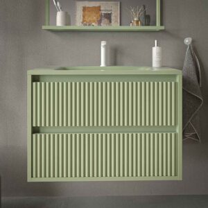 Mueble de baño suspendido 2 cajones MILIA con lavabo Solid Surface VERDE PALIDO