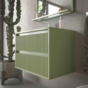 Mueble de baño suspendido 2 cajones MILIA con lavabo Solid Surface VERDE PALIDO