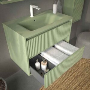 Mueble de baño suspendido 2 cajones MILIA con lavabo Solid Surface VERDE PALIDO