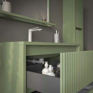 Mueble de baño suspendido 2 cajones MILIA con lavabo Solid Surface VERDE PALIDO