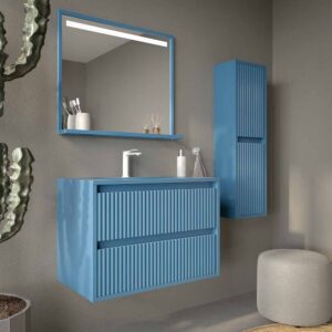 Mueble de baño suspendido 2 cajones MILIA con lavabo Solid Surface AZUL LEJANIA