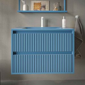 Mueble de baño suspendido 2 cajones MILIA con lavabo Solid Surface AZUL LEJANIA