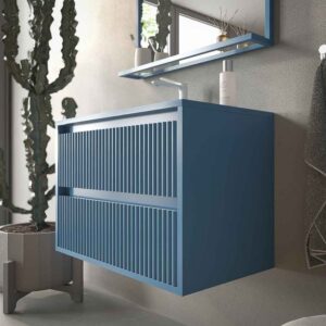 Mueble de baño suspendido 2 cajones MILIA con lavabo Solid Surface AZUL LEJANIA