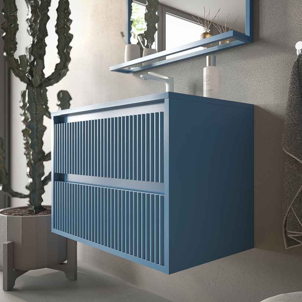 Mueble de baño suspendido 2 cajones MILIA con lavabo Solid Surface AZUL LEJANIA - Imagen 7