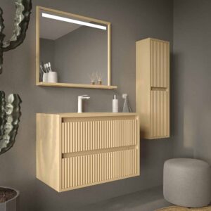 Mueble de baño suspendido 2 cajones MILIA con lavabo Solid Surface MARFIL