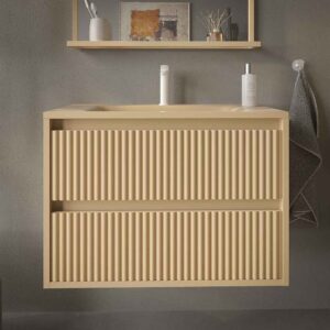 Mueble de baño suspendido 2 cajones MILIA con lavabo Solid Surface MARFIL