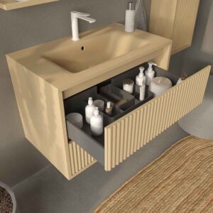 Mueble de baño suspendido 2 cajones MILIA con lavabo Solid Surface MARFIL