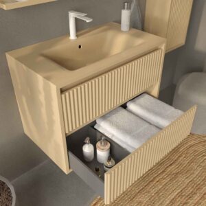 Mueble de baño suspendido 2 cajones MILIA con lavabo Solid Surface MARFIL
