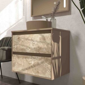 Mueble de baño suspendido 2 cajones UNICO con lavabo OSIRIS Solid Surface efecto mármol