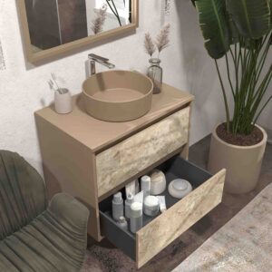 Mueble de baño suspendido 2 cajones UNICO con lavabo OSIRIS Solid Surface efecto mármol