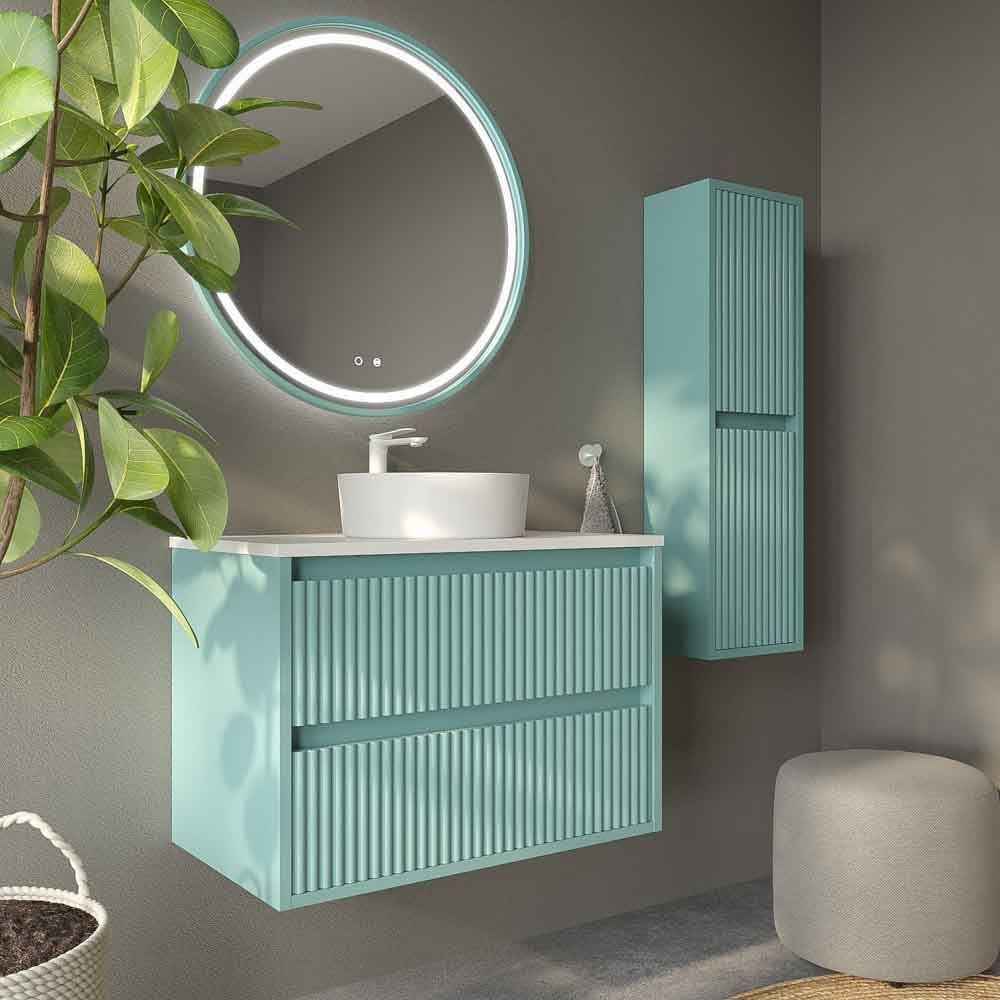 Mueble de baño suspendido 2 cajones MILIA con lavabo Solid Surface VERDE LUMINOSO - Imagen 8