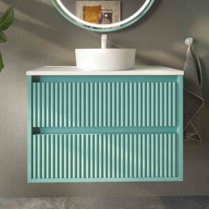 Mueble de baño suspendido 2 cajones MILIA con lavabo Solid Surface VERDE LUMINOSO