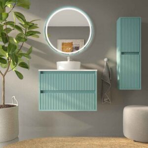 Mueble de baño suspendido 2 cajones MILIA con lavabo Solid Surface VERDE LUMINOSO