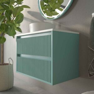 Mueble de baño suspendido 2 cajones MILIA con lavabo Solid Surface VERDE LUMINOSO