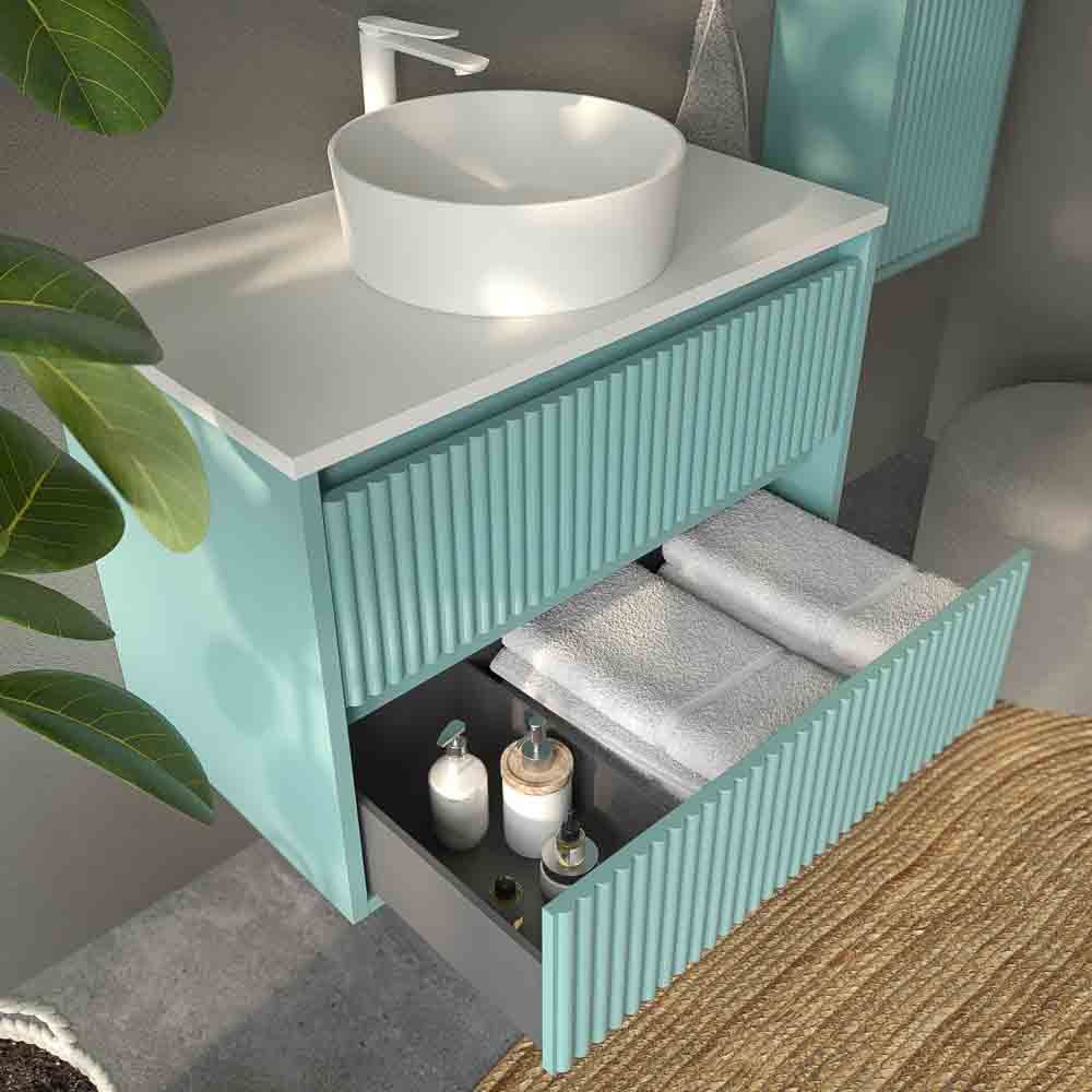 Mueble de baño suspendido 2 cajones MILIA con lavabo Solid Surface VERDE LUMINOSO - Imagen 4