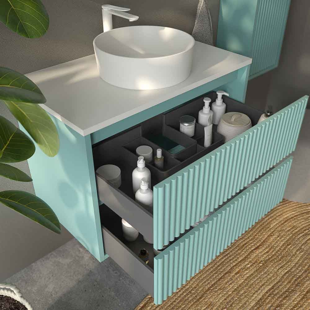 Mueble de baño suspendido 2 cajones MILIA con lavabo Solid Surface VERDE LUMINOSO - Imagen 3