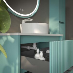 Mueble de baño suspendido 2 cajones MILIA con lavabo Solid Surface VERDE LUMINOSO