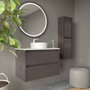 Mueble de baño suspendido 2 cajones MILIA con lavabo Solid Surface MARRON
